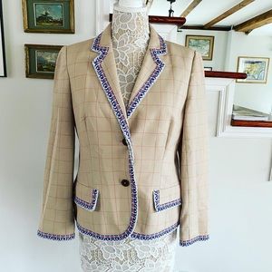 TORY BURCH Window Pane Embroidered Blazer 12